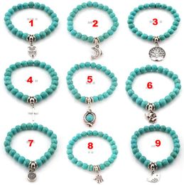 Charm Bracelets 8Mm Turquoise Bead Hamsa Hand Turkish Ethnic Religions Jewellery Women Usa Yoga Drop Delivery Dh7Yt