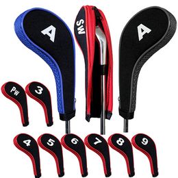 10pcs Golf Club Head Covers Set Zipper Headcovers For Clubs Iron With Interchangeable Number Tag Accessories 240515