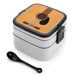 Dinnerware Acoustic Guitar Bento Box School Kids Office Worker 2Layers Storage Guitarist Music Country