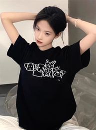 2024 New retro cartoon graffiti puppy short-sleeved T-shirt female summer loose oversize casual blouse tide