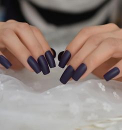 Rough Matte Square False Nails Dark Purple Frosted Acrylic Artificial Nails Medium Manicure Tips 24pcs3036066