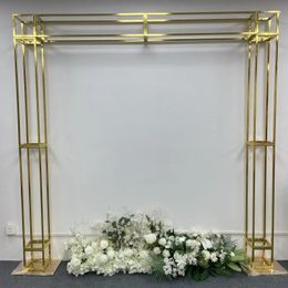 Party Decoration Gold-Plated Tridimensional Shelf Iron Geometric Square Screen Wedding Backdrop Frame Event Road Guide Flower Stand Prop