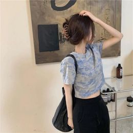 Women's T Shirts Cute Tie-Dyed T-shirt Crop Top Summer High Waist Sexy Tee Shirt Woman Women Gothic Street Short Sleeve