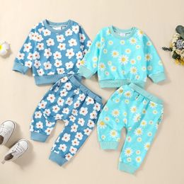 Clothing Sets Infant Baby Girl 2Pcs Tracksuits Children Long Sleeve Floral Pullover Pocket Pants Set Toddler Suits Outerwear