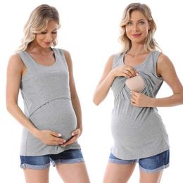 Maternity Tops Tees Maternity Nursing Vest Breastfeeding Tank Top Pregnancy T-shirt Lactation Sling Camisole Feeding Underwear Y240518DIIP