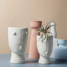 Planters Pots Nordic ceramic abstract human face flower pot diy creative portrait succulent potted flower arrangement vase home decoration J240515