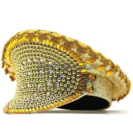 Wide Brim Hats Luxury Women Gold Bride Hat Military Rhinestone Queen Sergeant Hen Festival Birthday Part Drop Delivery Otmok