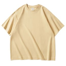 360g Mens 100% Heavy Cotton Plus Size T-shirts Summer High Quality Solid Tee Custom Silk Screen Printing Blank Beige Casual Tops 240518