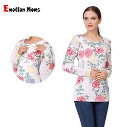 Maternity Tops Tees New Spring Long Sleeve Nursing Tee Floral Maternity Clothes Stretch Cotton Breastfeeding Tops Mommy Maternidad Clothing Y240518