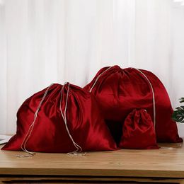 Storage Bags Red Satin For Packaging Wig Withe Organiser Bag Black Smoothly Silk Drawstring Makeup Jewellery Wedding Party