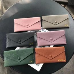 Wallets Custom Letter Fashion Women Genuine Leather Long Wallet Large Capacity Phone Purse Ultra-thin Envelope
