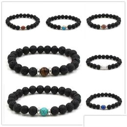 Charm Bracelets 12 Colours Natural Black Lava Stone Turquoise Tigers Eye Bracelet Vaolcano Aromatherapy Essential Oil Diffuse Dhgarden Dhrn8