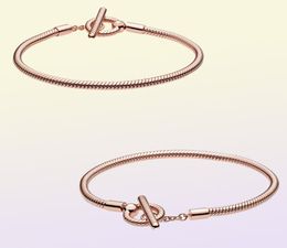925 Sterling Silver Rose Gold Moments T-Bar Chain Bracelet Fit Authentic European Dangle Charm For Women Fashion DIY Jewelry3709025