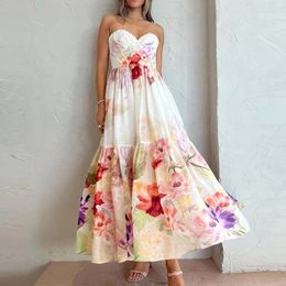 Casual Dresses Women Sexy Strapless Hem Evening Dress Spring Floral Print Off Shoulder Hollow Boho Maxi Summer Backless Zipper Long