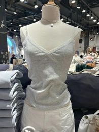 Women's Tanks Lace Trim Patchwork Slim Tank Tops Sexy V Neck Sleeveless Cotton Camisoles Summer Women Vests Vintage Simple Basic Top Y2k