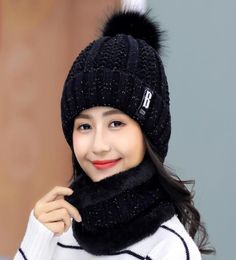Coral Fleece Winter Pompon Hats Beanies Women Men Hat Scarf Warm Breathable Wool Knitted Skull Caps for Ladies Boys Letter Double 3166317