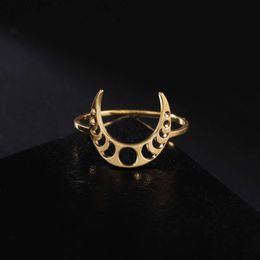 Moon Phase Ring Stainless Steel Jewellery For Women Men Gold Colour Casual Party Pentagram Accessories Amulet Gift