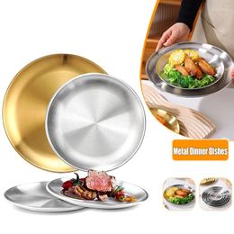 Plates Stainless Steel Round Dinner Dish Reusable BBQ Steak Feeding Serving Camping Kitchenware Dishwasher Safe