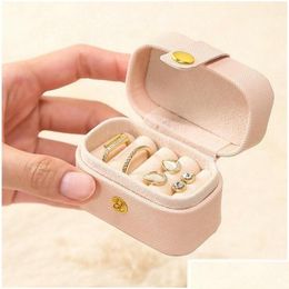 Jewelry Boxes Small Portable Storage Box Pu Leather Travel Organizer Ring Earrings Mini Display Case Holder Gift Package Drop Delive D Dhjbb