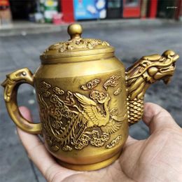 Decorative Figurines Brass Dragon Phoenix Mouth Teapot Wine Pot Exquisite Household Handicraft Ornaments Auspicious