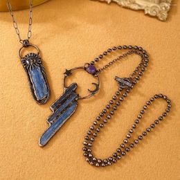Pendant Necklaces YEEVAA 1pc Boho Natural Blue Crystal Stone Inlaid With Sun/ Moon And Star Necklace Jewelry For Women