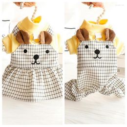 Dog Apparel Cat And Dress Autumn Pet Clothing Traction Buckle Black Grid Fake Two Pieces Yellow Strap Pants Jumpsuit