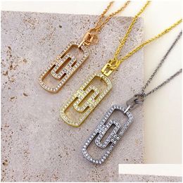 Pendant Necklaces Luxury Necklace Designer For Women Stainless Steel Jewellery Woman Paper Clip Shaped 18K Rose Gold Sier Chains Fashion Otcp4
