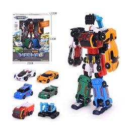 Transformation toys Robots 6-in-1 Mini Tobot Robot Toy Korean Cartoon Brothers Animation Automotive Engineering Car d240517