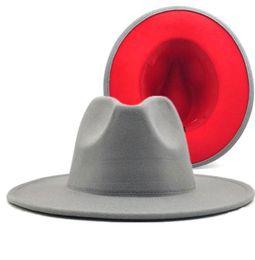 gray red Patchwork Wool Felt Jazz Fedora Hat Women Unisex Wide Brim Panama Party Trilby Cowboy Cap Men Gentleman Wedding Hat XL 225629013