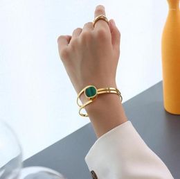 Bangle Emerald Geometric Elements Striped Acrylic Bracelet Titanium Steel Plated 18 Gold1127919