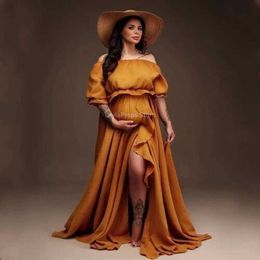 Maternity Dresses Maternity Dresses For Photoshoot Boho Maternity Dress - One-Shoulder Solid Color Pregnancy Photography Gown H240518