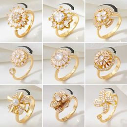 Band Rings Bohemian Vintage Rose Sunflower Anxiety Violin Ring Womens Fashion 2024 Jewellery Windmill Charm Ranti Pressure Girl Party Gift J240516