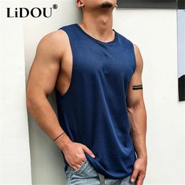 Summer Solid Cotton Tank Top Men Clothing Hip Hop Sports Quick Drying Breathable Y2k Loose Casual Hipster Vest Streetwears 240513