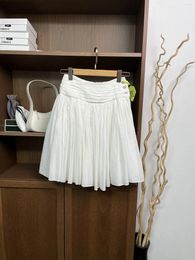 Skirts Top End Women French Style White Pleated Short Fluffy Skirt Elegant Lady All Match High Waist Midi Half Body Dress