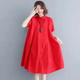 Women's Polos Women 2024 Summer Literature And Art Loose Western Style Slim Solid Color Cover Belly Long Shirt Dress