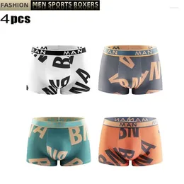 Underpants 4Pcs Fashion Men Panties Seamless Letter Printed Breathable Man Underwear Plus Size Male Boxer Calzoncillo Hombre