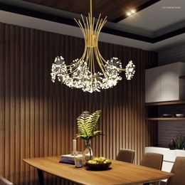 Chandeliers Luxury Crystal Flowers LED El Decoration Pendant Lights Indoor Lighting Golden Home Lustre Chandelier