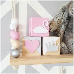 Decorative Objects & Figurines 3Pcs/Lot Nordic Style Wooden Blocks Ornament Baby Birthday Gifts Kids Room Decoration Figurine Ins Fair Dhpfb