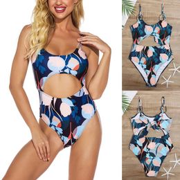 Women's Swimwear Print Pattern Women Piece One Tie Swimsuit Bathing Set Suit Bikini Sexy Swimwears Vintage Bodysuit For Vacation