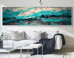 Modern Abstract Sea Oil Painting on Canvas Large Wall Art Canvas Print Long Banner Canvas Wall Poster for Living Room Bedroom Deco8207153