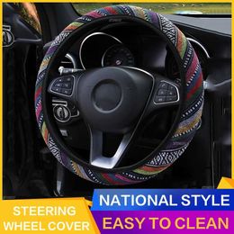 Steering Wheel Covers STONEGO High Quality Automotive Steering Wheel Cover National Style Fashion Linen No Inner Ring Elastic Comfort Belt Cover T240518