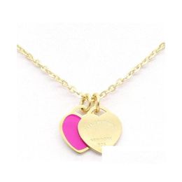 Hänge halsband design varumärke hjärta kärlek halsband för kvinnor rostfritt stål tillbehör zirkongrön rosa smycken present mode droppe d dhkqd