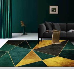 Carpets Luxury Carpet Dark Green Gold Geometric Floor Mat Living Room Bedroom Big Size Door Plush Printing Nonslip Bathroom Rug1523046
