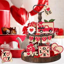 Decorative Figurines 12pcs Wooden Ornament Rustic Tiered Tray Decorations For Home Table House Room Valentines Day Decoration Desktop