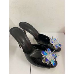 new leath 2024 sheepskin sandals stiletto high heels Pumps Women slipp Summ open toe peep-toes diamond size 34-43 slip-on Rhinestone party wedding 3D 51e9 peep-s