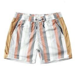 Lu Men Shorts Summer Sport Workout Cotton/pex Stripe Trunk Holia Caual Sport Short e Woven Fabric Elatic Wait Swim Summer Men