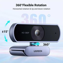 Webcams UGREEN 1080P Full HD Network Camera Laptop USB Network Camera with Dual Mics Suitable for YouTube Zoom Video Call Network Camera J0522