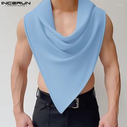 Men's Tank Tops INCERUN 2024 American Style Fashion Texture Pile Up Collar Vests Casual Stylish Male Solid Sleeveless S-5XL
