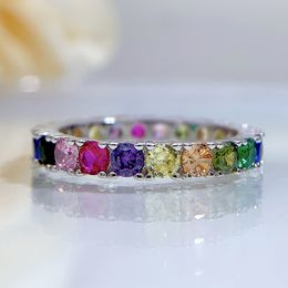 2024 Choucong Ins Wedding Rings Sparkling Luxury Jewellery Real 100% 925 Sterling Silver Round Cut Multi Colour Moissanite Diamond Elegant Women Engagement Band Ring