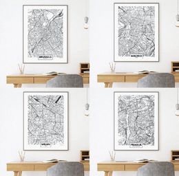 Europe Countries City Madrid Milan Prague Map Posters and Prints Cardiff Brussels Street Road Map Art Canvas Painting Home Decor F4483271